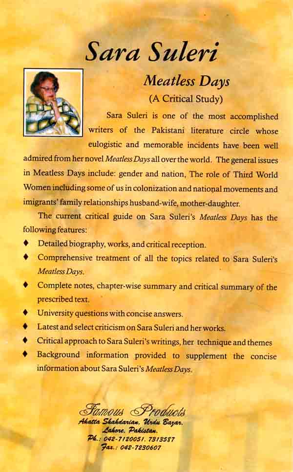 Famous Meatless Days Book By Sara Suleri